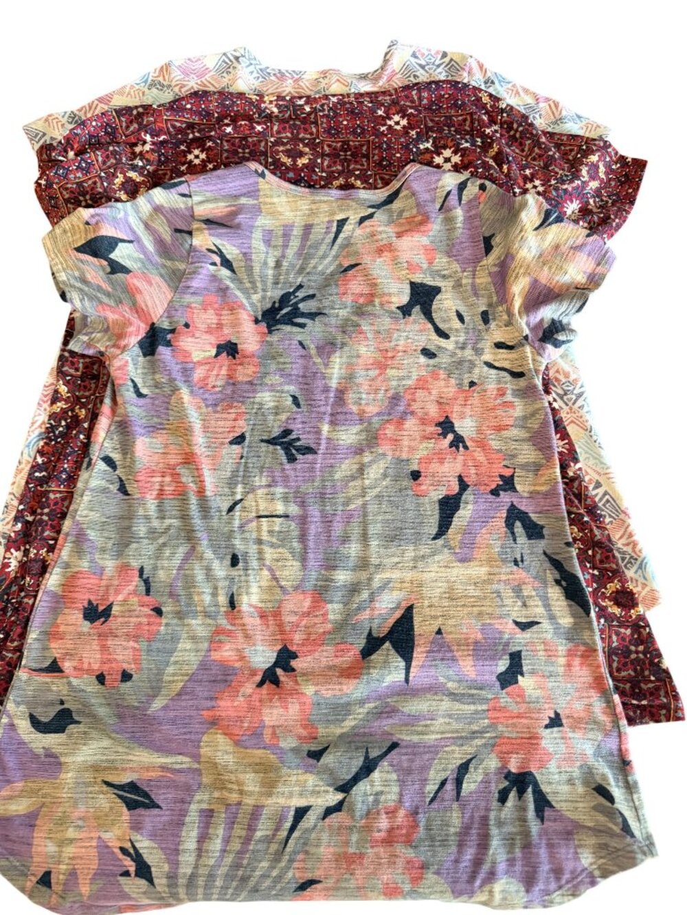 Set of 3 Lularoe Womens High/Low Hem Tops Size LG Soft Stretch Fabric